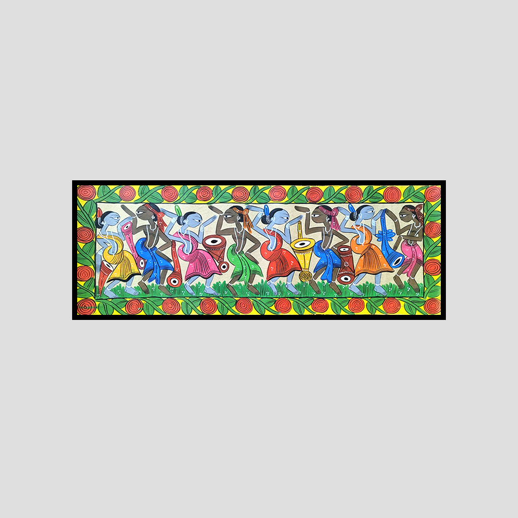 Traditional Pattachitra Tribal Dance Artwork – Vibrant Village Celebration Painting (Without Frame) - Image 3