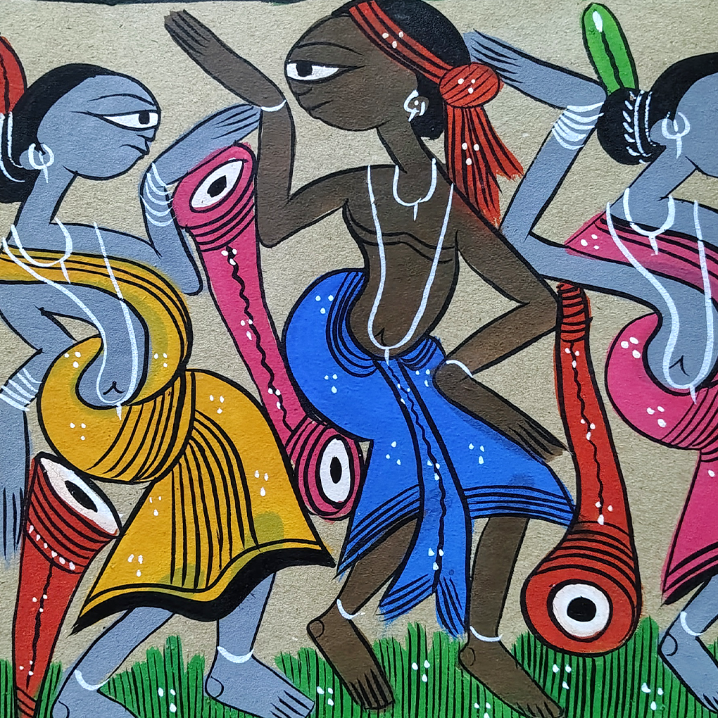 Traditional Pattachitra Tribal Dance Artwork – Vibrant Village Celebration Painting (Without Frame) - Image 4