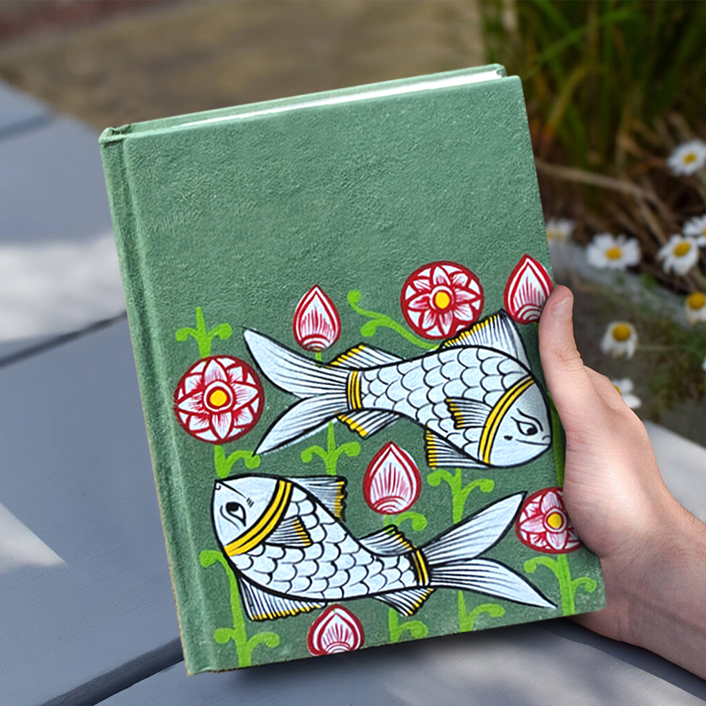 Hand-Painted Pattachitra Art Diary with Handmade Paper | Traditional Folk Fish Design