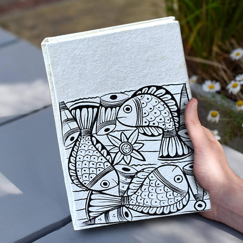 Hand-Painted Pattachitra Art Diary with Handmade Paper | Traditional Folk Fish Design