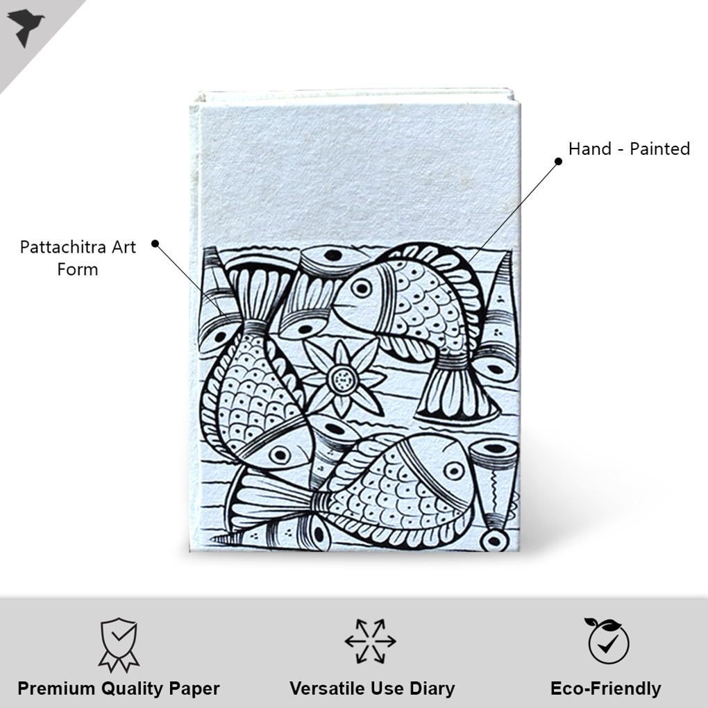 Hand-Painted Pattachitra Art Diary with Handmade Paper | Traditional Folk Fish Design - Image 2