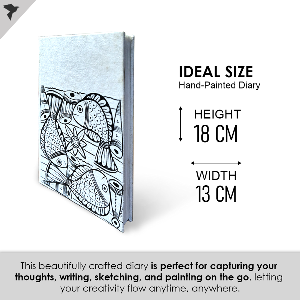 Hand-Painted Pattachitra Art Diary with Handmade Paper | Traditional Folk Fish Design - Image 5