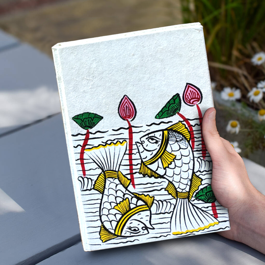 Hand-Painted Pattachitra Art Diary with Handmade Paper | Traditional Fish Birds Design