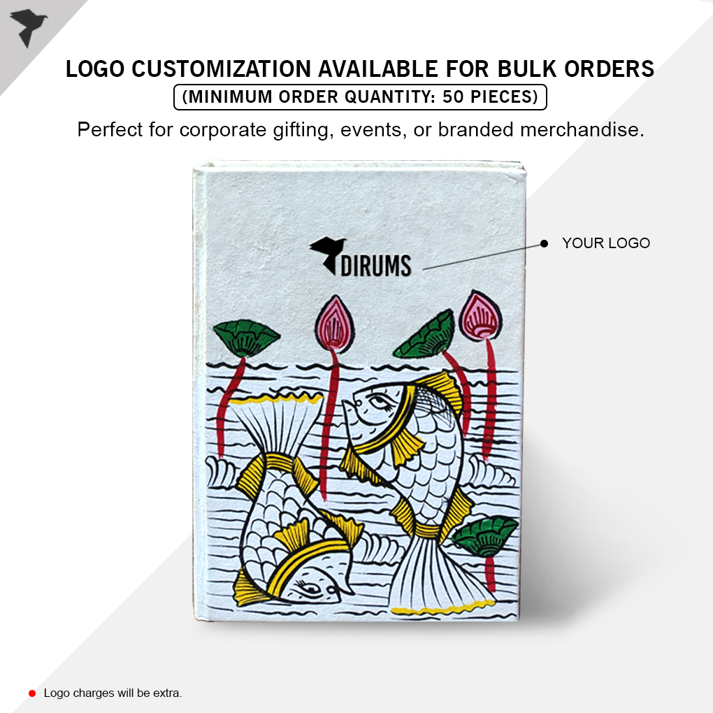 Hand-Painted Pattachitra Art Diary with Handmade Paper | Traditional Fish Birds Design - Image 4