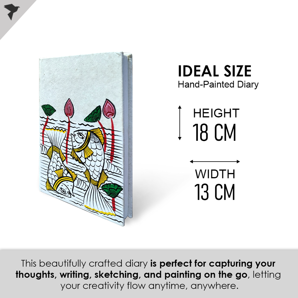 Hand-Painted Pattachitra Art Diary with Handmade Paper | Traditional Fish Birds Design - Image 5