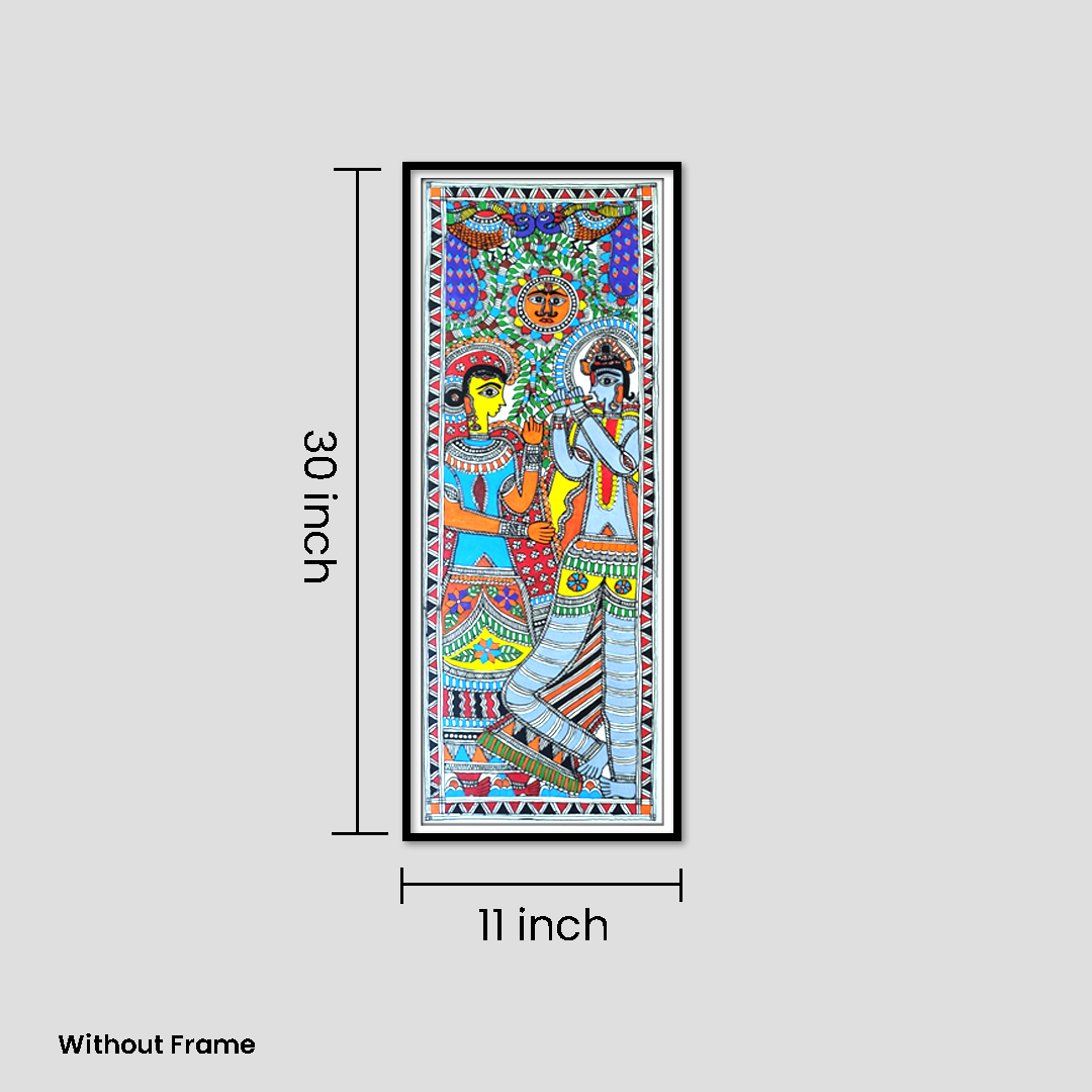 Hand-Painted Madhubani Radha Krishna Artwork | Mithila Folk Painting | Symbol of Love & Devotion - Image 4