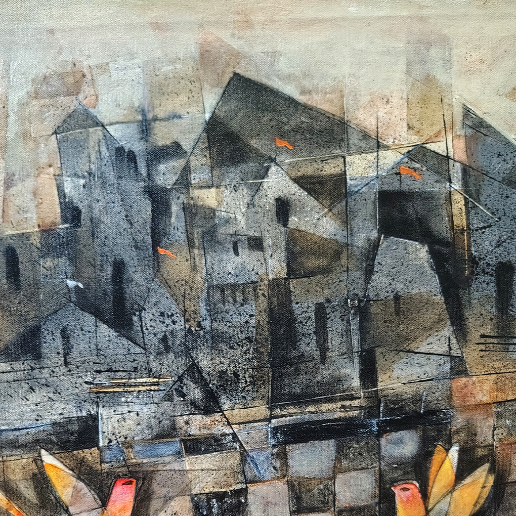 Urban Harmony – Abstract Cityscape with Lotus Blooms - Image 6