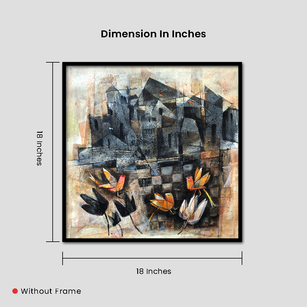 Urban Harmony – Abstract Cityscape with Lotus Blooms - Image 7