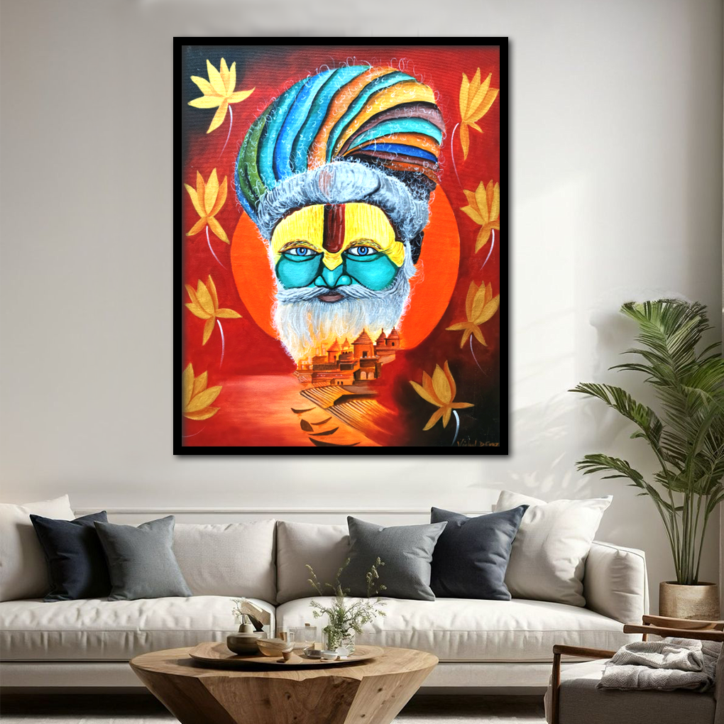 Vibrant Sadhu Face Painting – Spiritual & Traditional Canvas Art