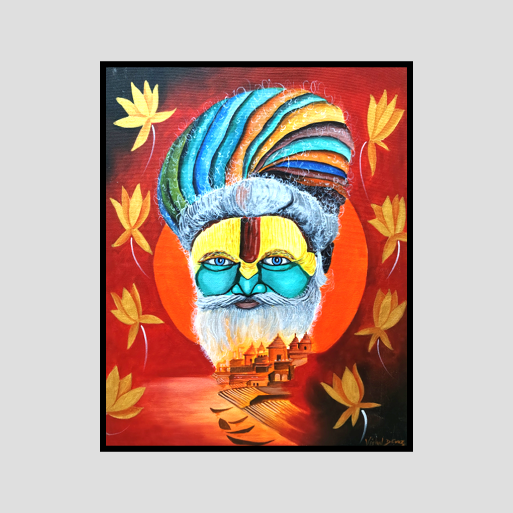 Vibrant Sadhu Face Painting – Spiritual & Traditional Canvas Art - Image 3