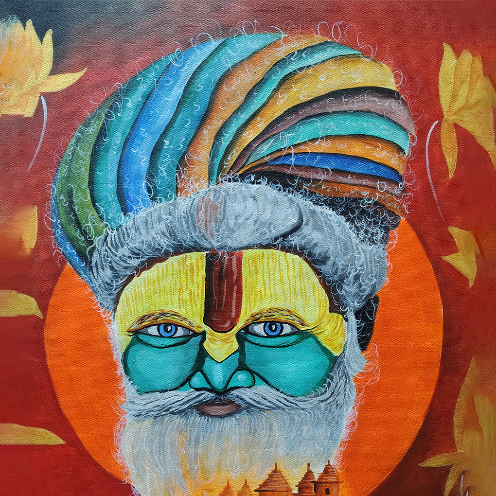Vibrant Sadhu Face Painting – Spiritual & Traditional Canvas Art - Image 4
