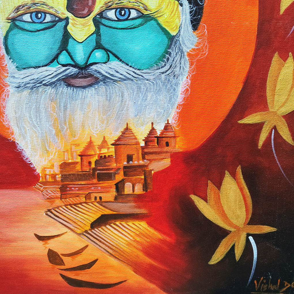 Vibrant Sadhu Face Painting – Spiritual & Traditional Canvas Art - Image 5