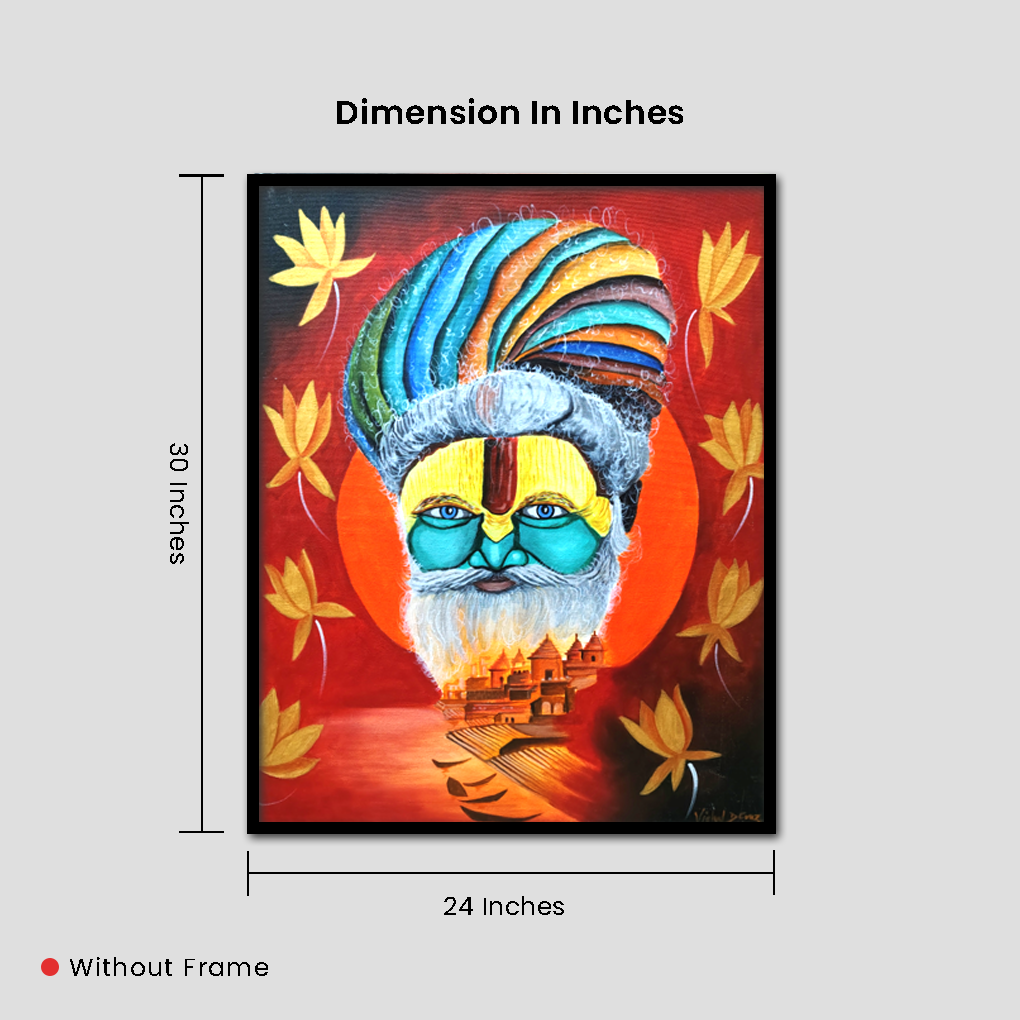 Vibrant Sadhu Face Painting – Spiritual & Traditional Canvas Art - Image 6