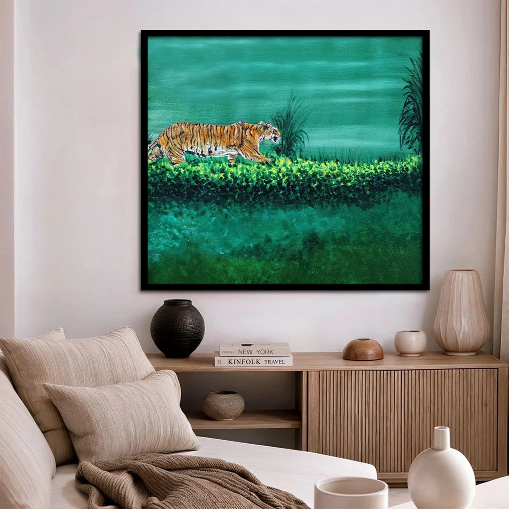 Tiger in Forest Acrylic Painting – Hand-Painted Wildlife Art