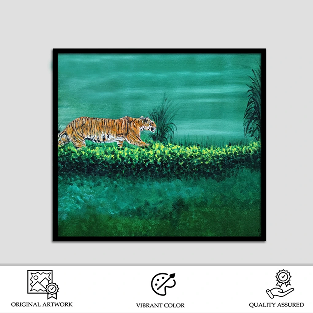 Tiger in Forest Acrylic Painting – Hand-Painted Wildlife Art - Image 2