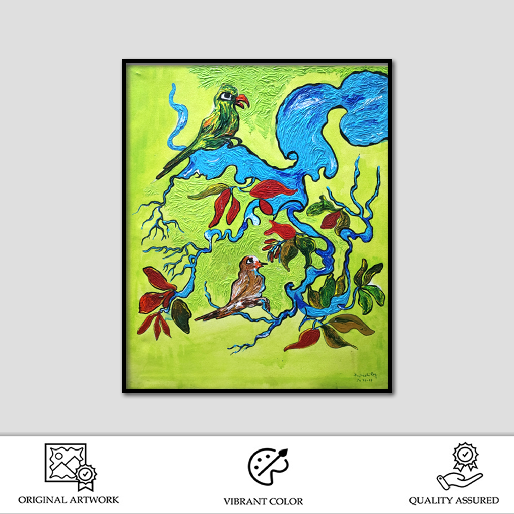 Nature-Inspired Birds & Tree Abstract Painting – Handcrafted Canvas Art - Image 2