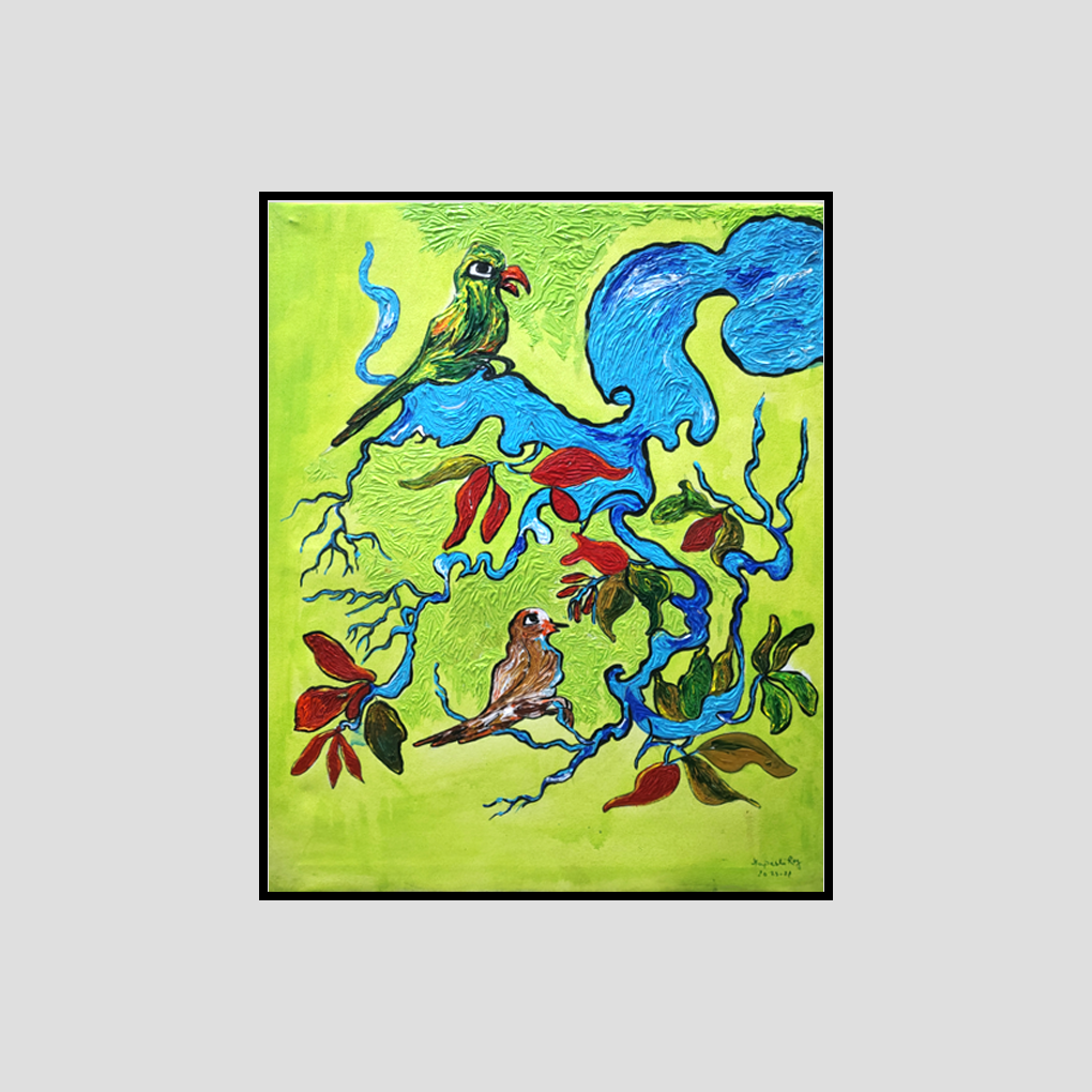 Nature-Inspired Birds & Tree Abstract Painting – Handcrafted Canvas Art - Image 3