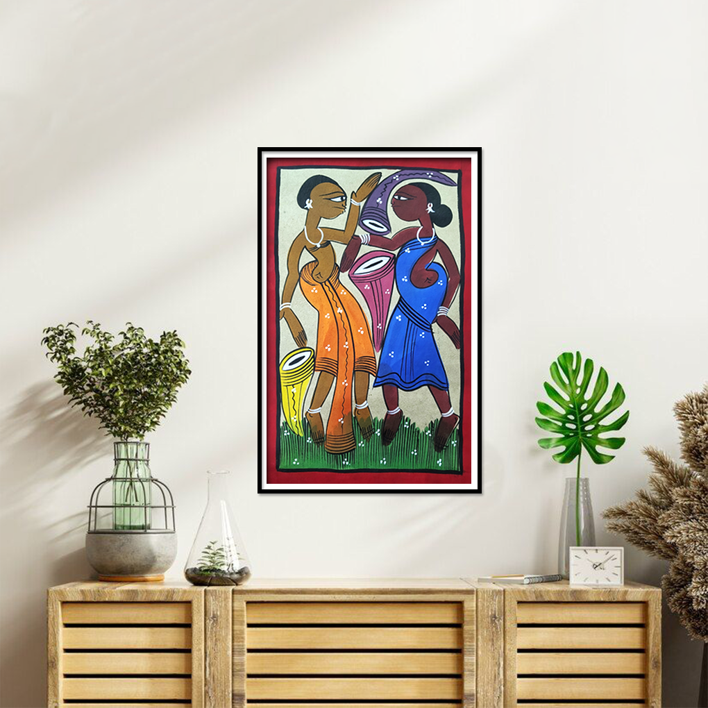 Tribal Women Folk Art Painting | Colorful Ethnic Village Life Wall Décor