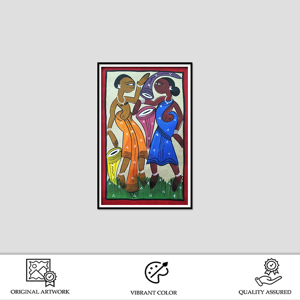 Tribal Women Folk Art Painting | Colorful Ethnic Village Life Wall Décor - Image 2