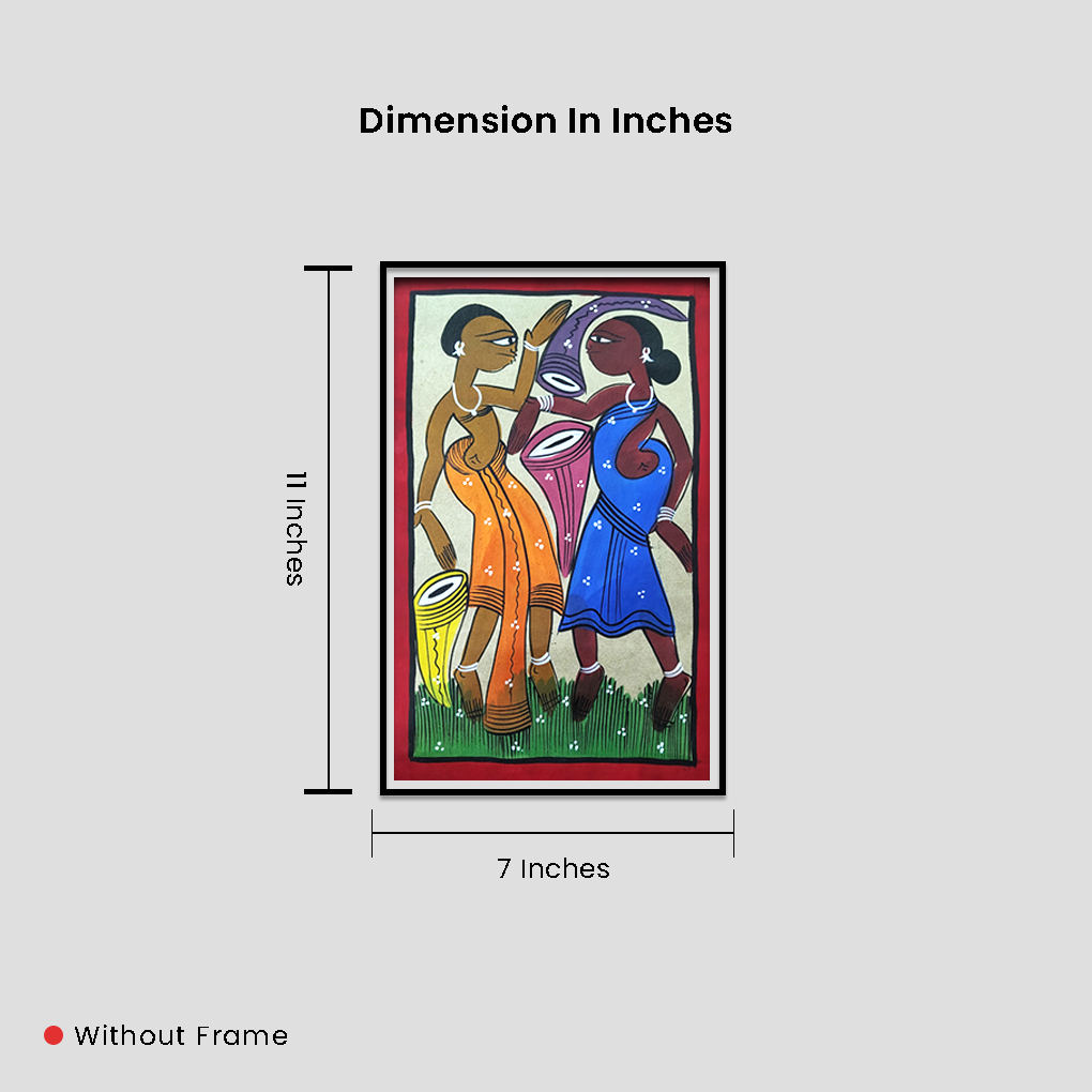 Tribal Women Folk Art Painting | Colorful Ethnic Village Life Wall Décor - Image 4