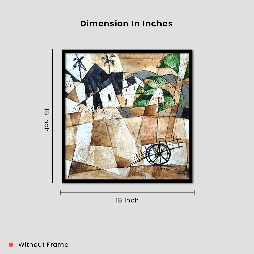 Cubist Village Landscape Painting – Hand-Painted Abstract Art - Image 4