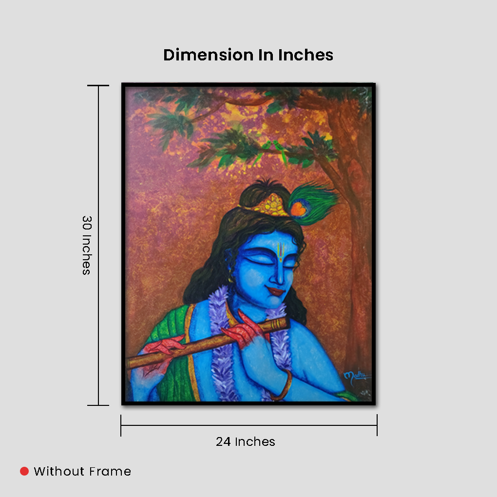 Divine Krishna Playing Flute – Spiritual Canvas Painting - Image 4