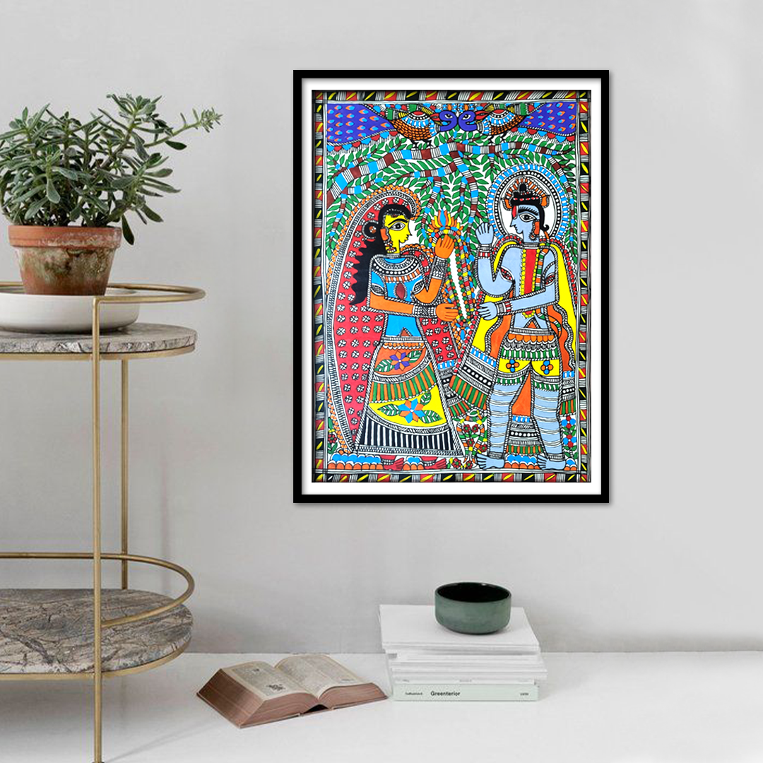 Hand-Painted Madhubani Radha Krishna Art | Traditional Mithila Folk Painting