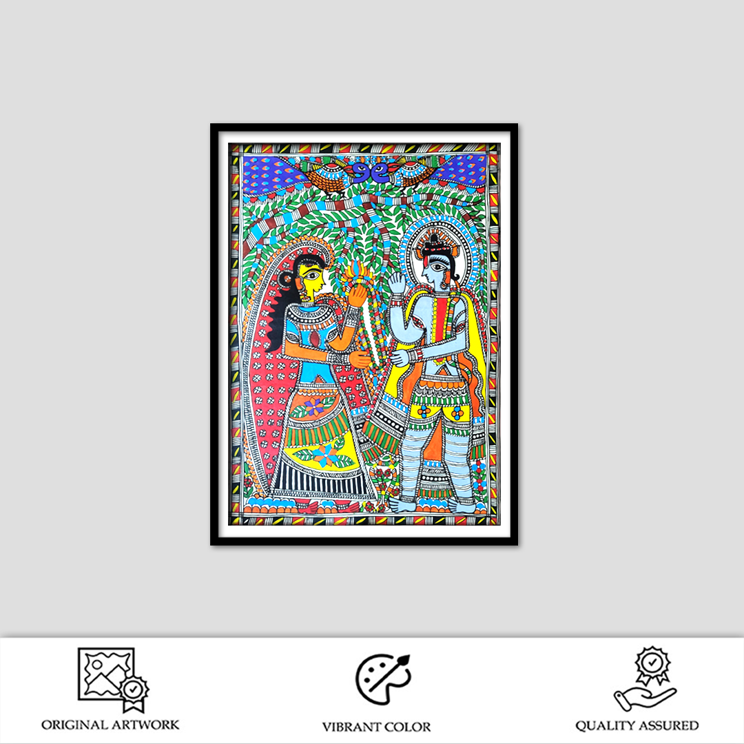 Hand-Painted Madhubani Radha Krishna Art | Traditional Mithila Folk Painting - Image 2