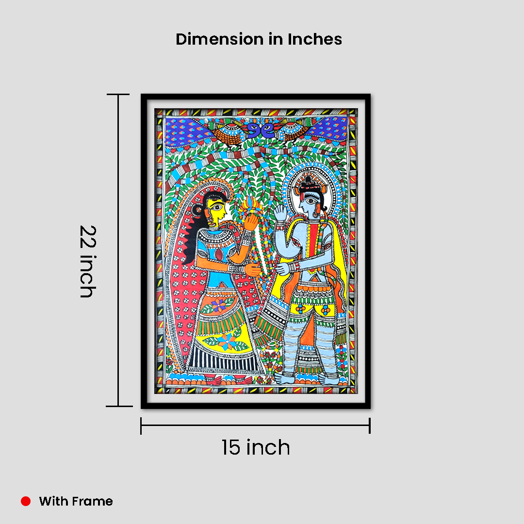 Hand-Painted Madhubani Radha Krishna Art | Traditional Mithila Folk Painting - Image 4