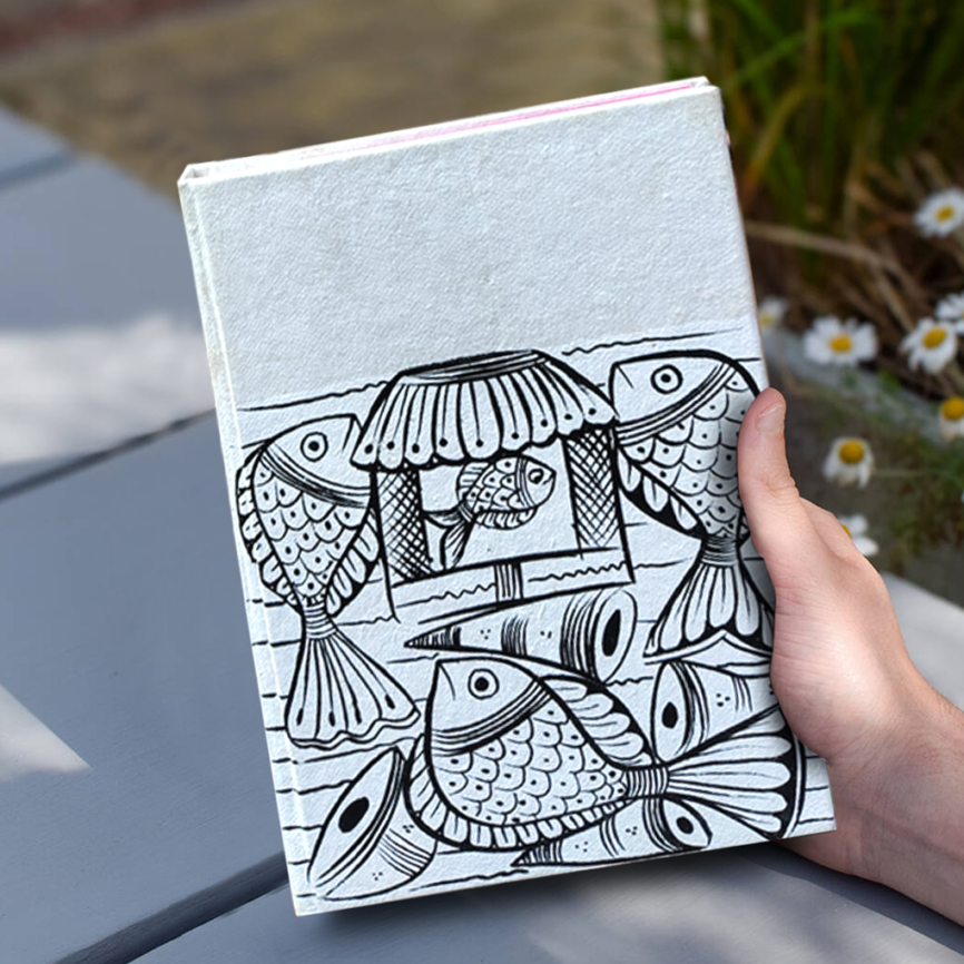 Hand-Painted Pattachitra Art Diary with Handmade Paper | Traditional Folk Fish Design