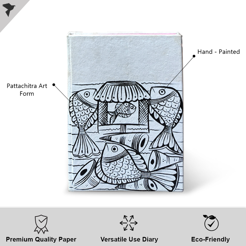 Hand-Painted Pattachitra Art Diary with Handmade Paper | Traditional Folk Fish Design - Image 2