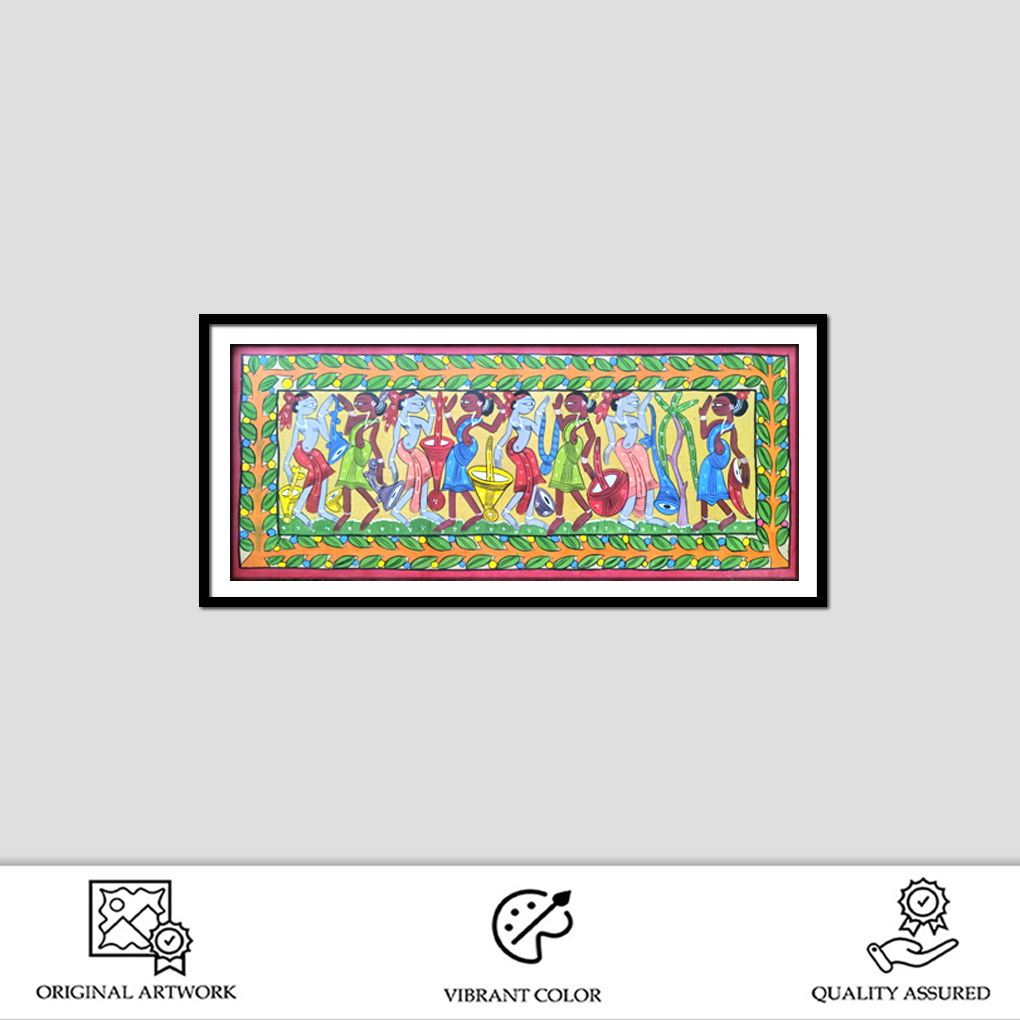 Tribal Procession Pattachitra Painting | Inches Handcrafted Folk Art Wall Décor - Image 2