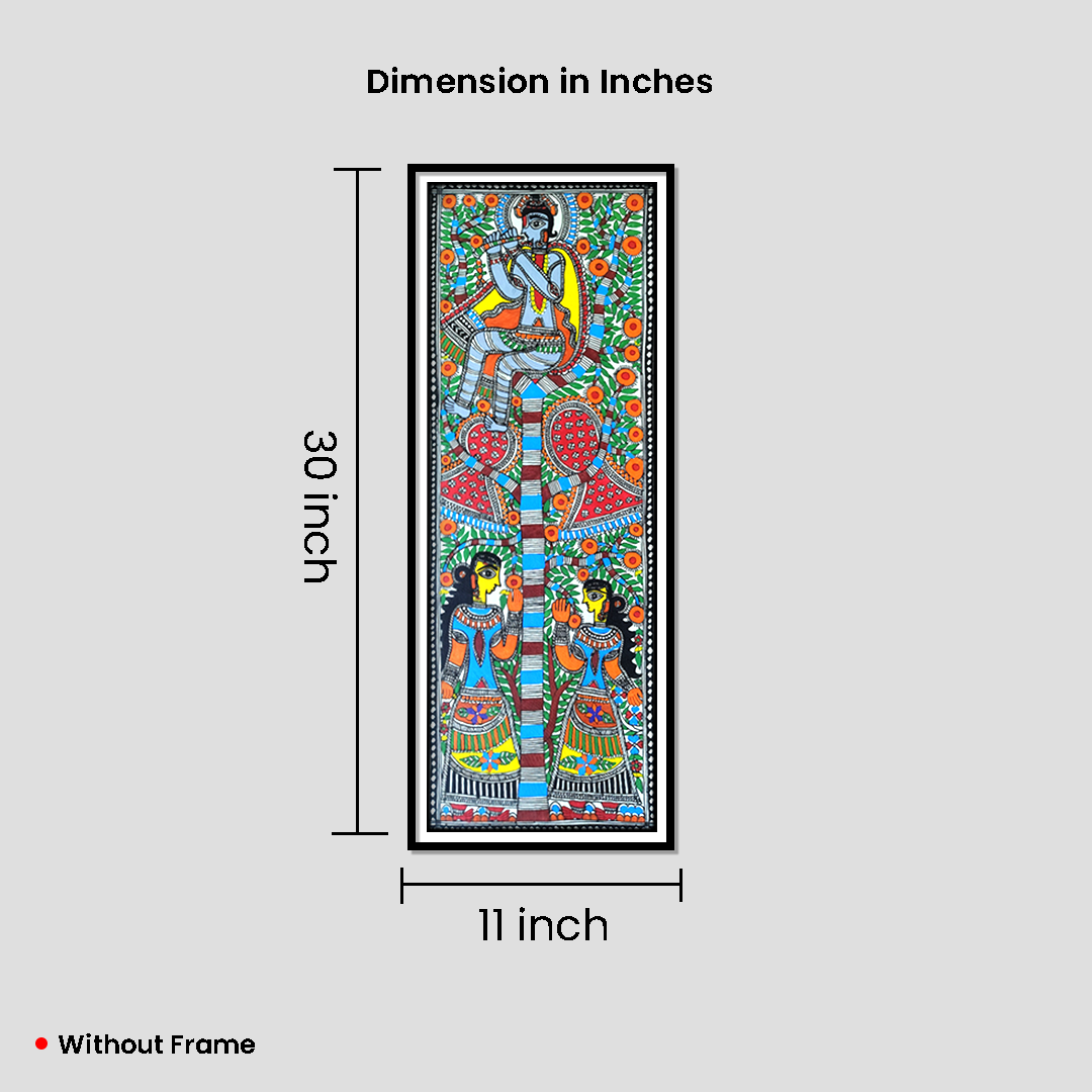 Hand-Painted Madhubani Tree of Life With Krishna & Gopis | Traditional Mithila Folk Art - Image 4