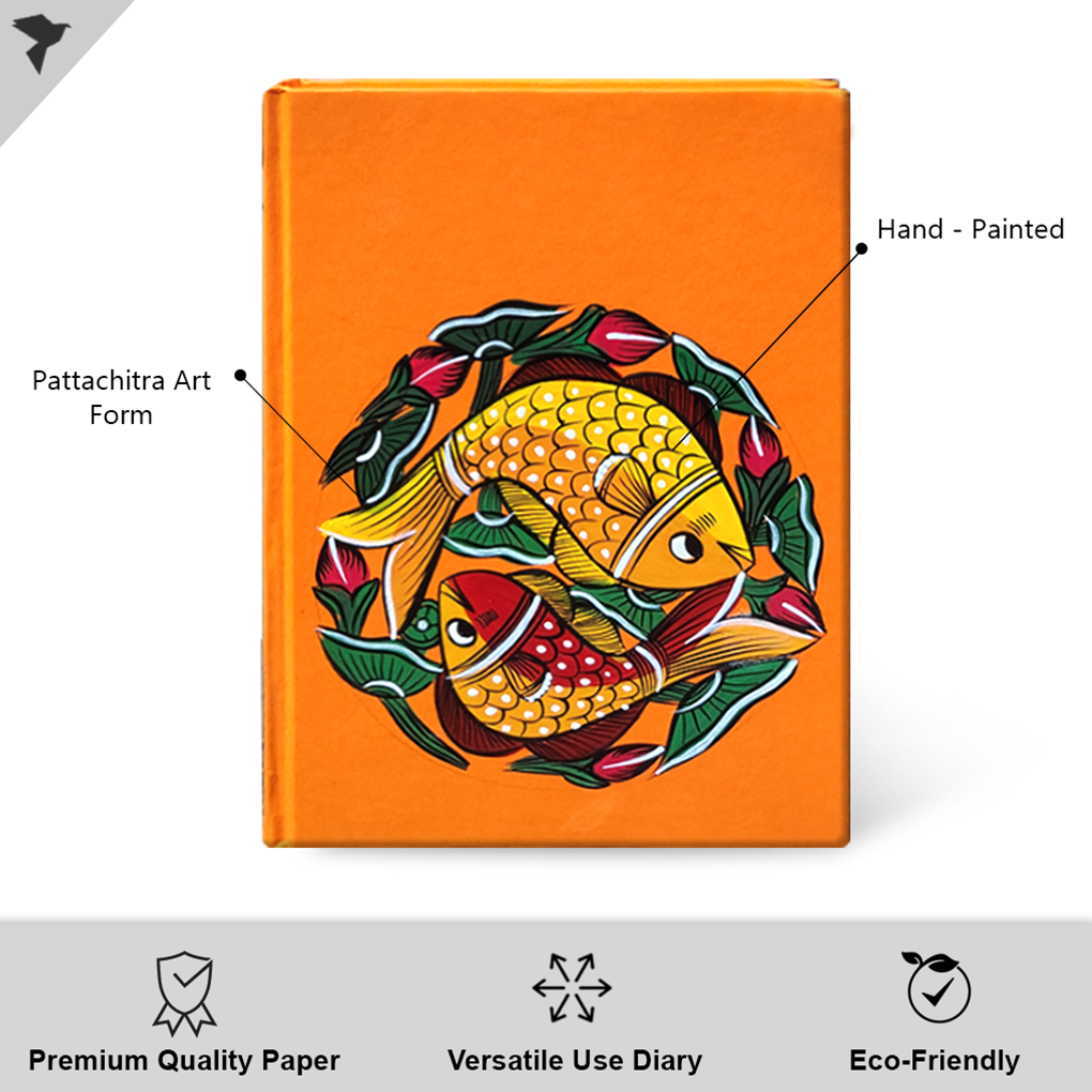 Hand-Painted Pattachitra Fish Art Diary with Handmade Paper | Artisan Folk Painting Journal - Image 2