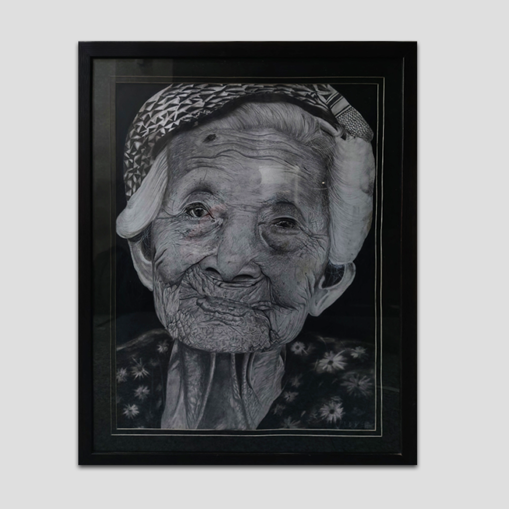 Realistic Portrait of an Elderly Woman – Charcoal Art on Paper - Image 3