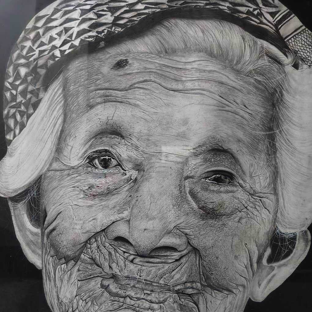 Realistic Portrait of an Elderly Woman – Charcoal Art on Paper - Image 4