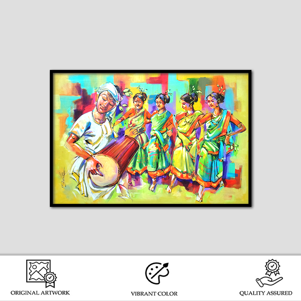 Traditional Folk Dance Painting – Hand-Painted Acrylic Artwork - Image 2