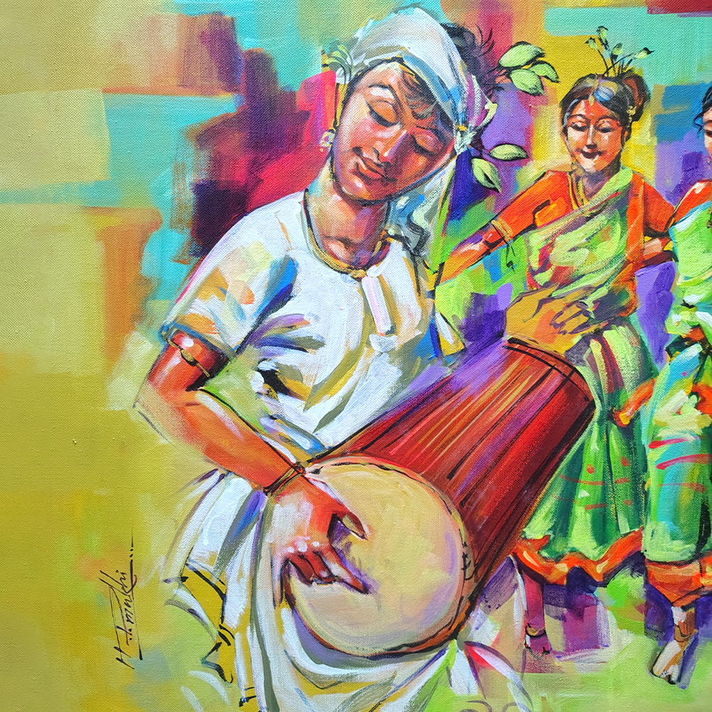 Traditional Folk Dance Painting – Hand-Painted Acrylic Artwork - Image 5