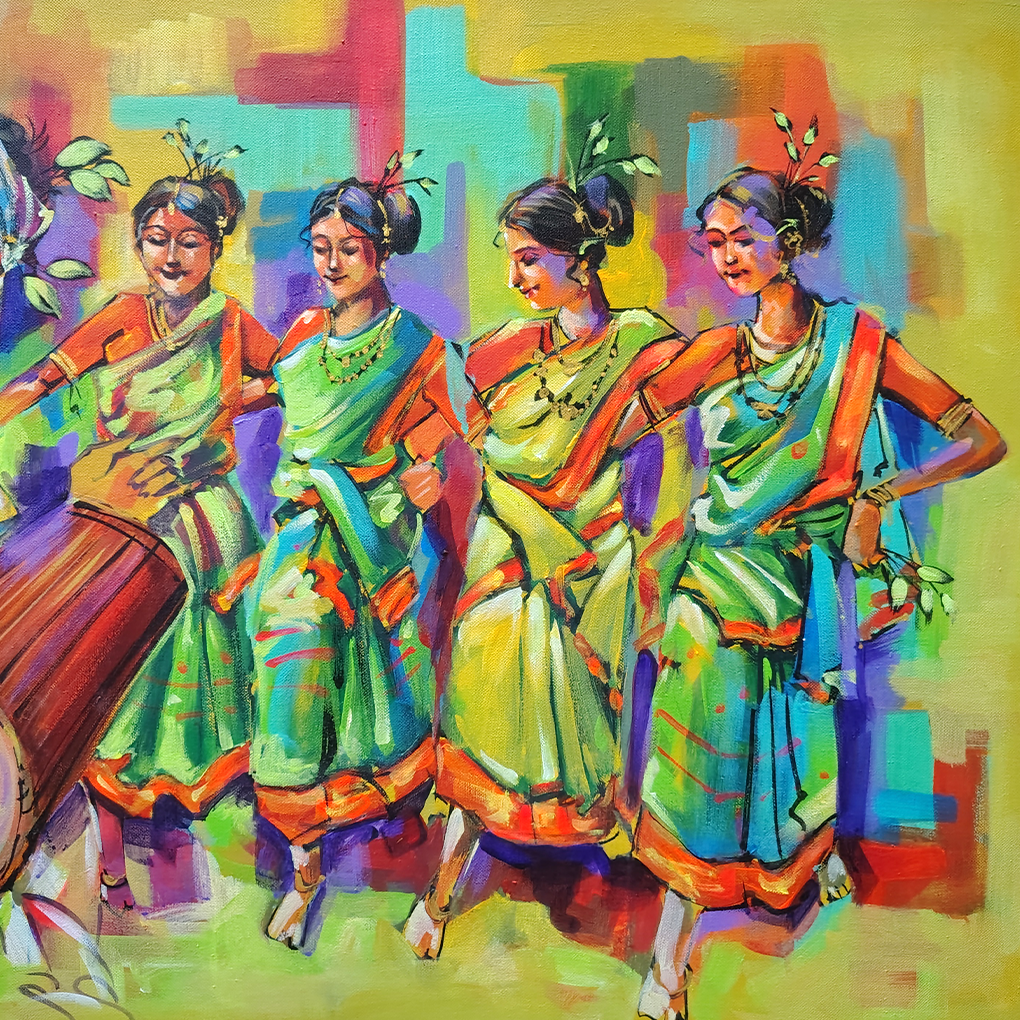 Traditional Folk Dance Painting – Hand-Painted Acrylic Artwork - Image 6