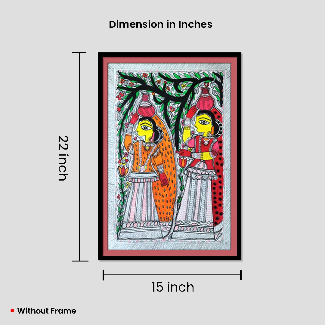 Hand-Painted Madhubani Village Women Artwork | Traditional Mithila Folk Painting - Image 4