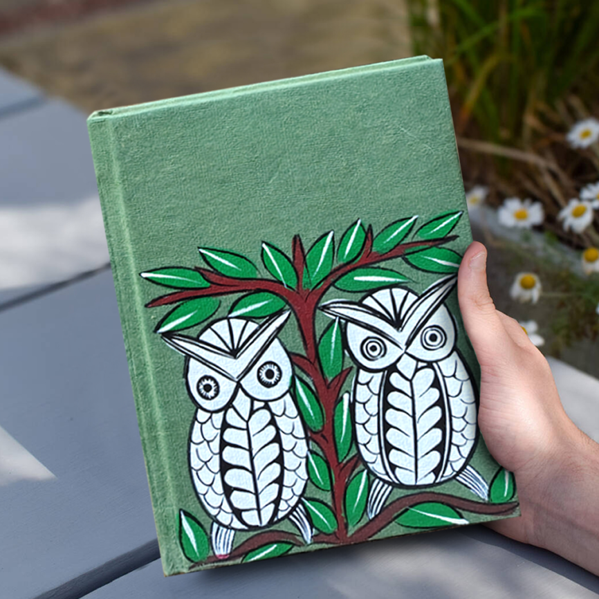 Hand-Painted Pattachitra Art Diary with Handmade Paper | Traditional Folk Owl Design