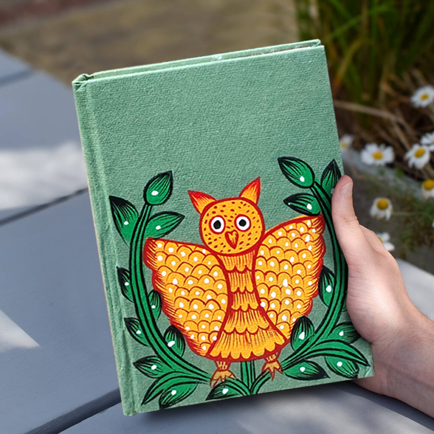 Hand-Painted Pattachitra Art Diary with Handmade Paper | Traditional Folk Owl Design