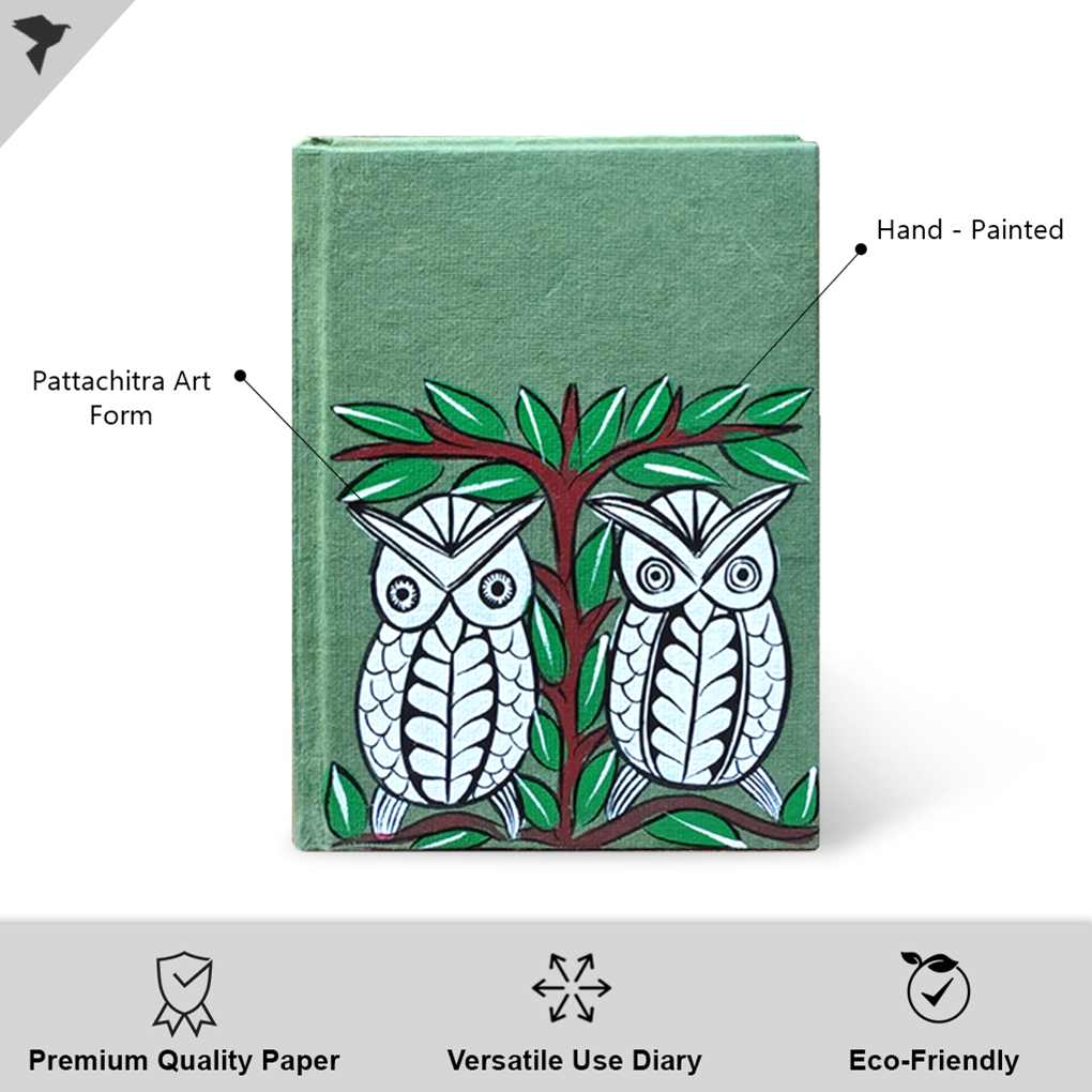 Hand-Painted Pattachitra Art Diary with Handmade Paper | Traditional Folk Owl Design - Image 2