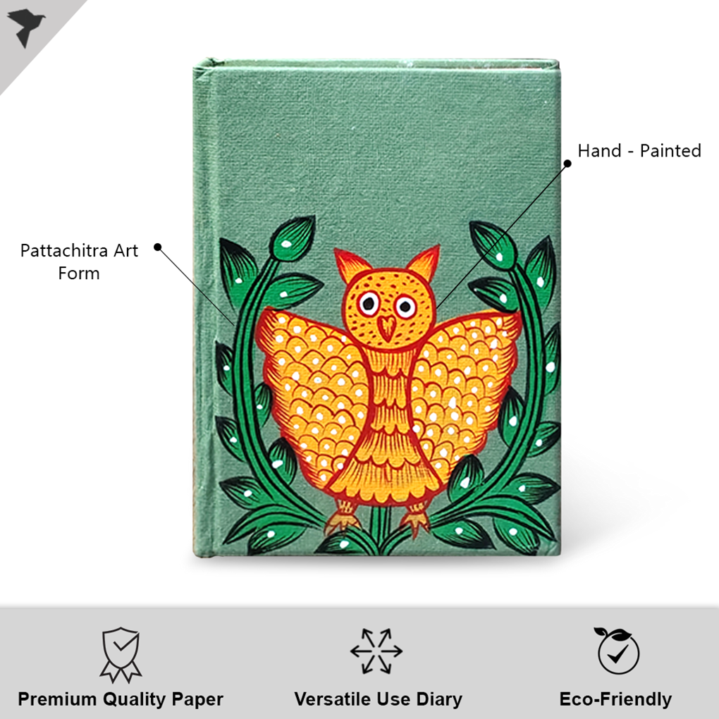 Hand-Painted Pattachitra Art Diary with Handmade Paper | Traditional Folk Owl Design - Image 2