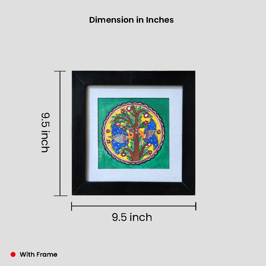 Framed Madhubani Tree of Life with Birds – Traditional Hand-Painted Folk Art - Image 4