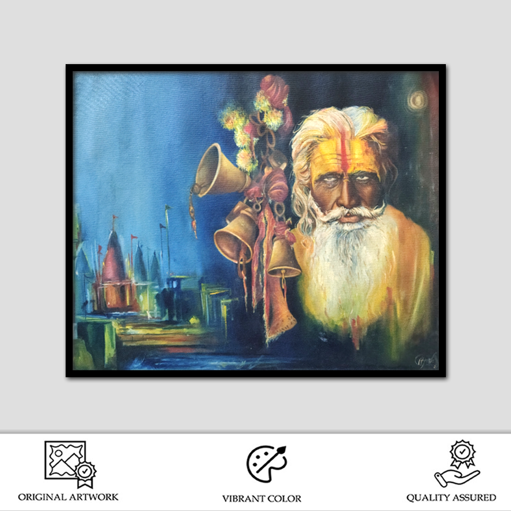 Sage & Temple Bells Painting – Acrylic on Canvas - Image 2