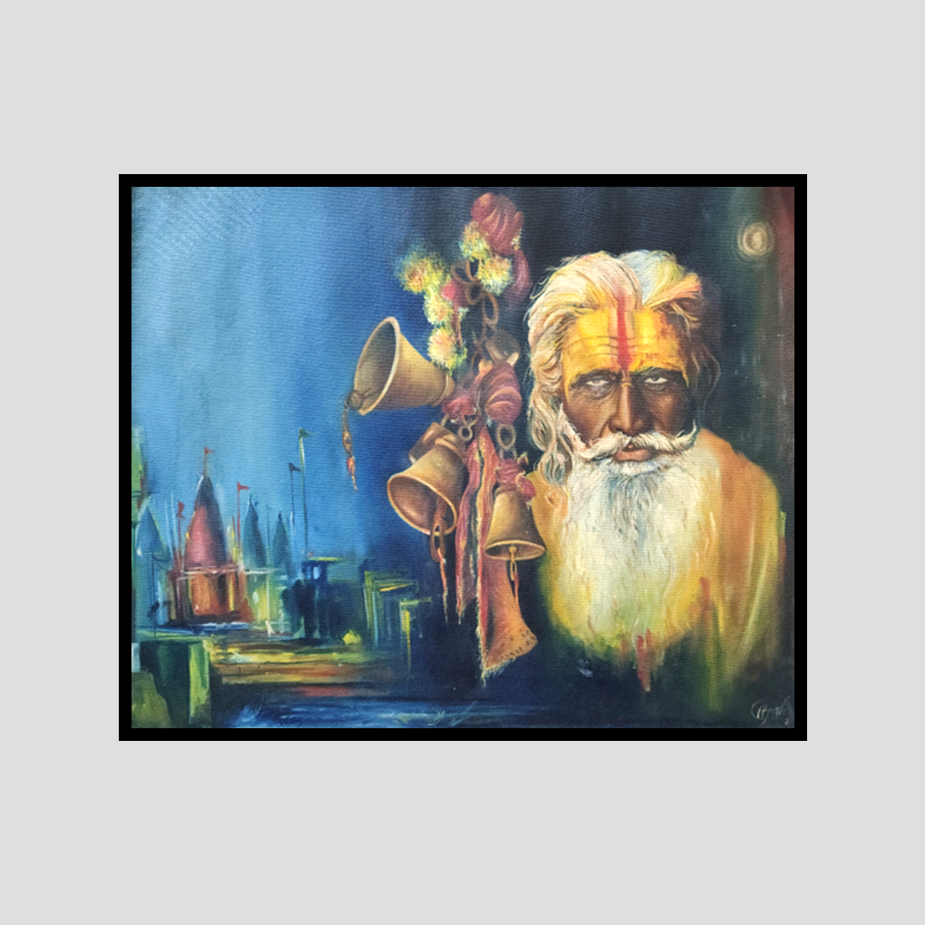 Sage & Temple Bells Painting – Acrylic on Canvas - Image 3