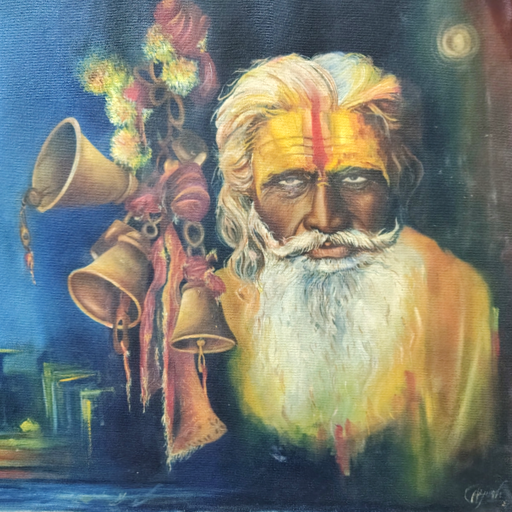 Sage & Temple Bells Painting – Acrylic on Canvas - Image 4