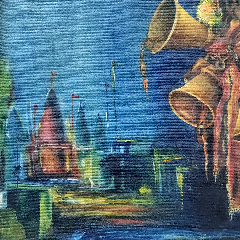 Sage & Temple Bells Painting – Acrylic on Canvas - Image 5