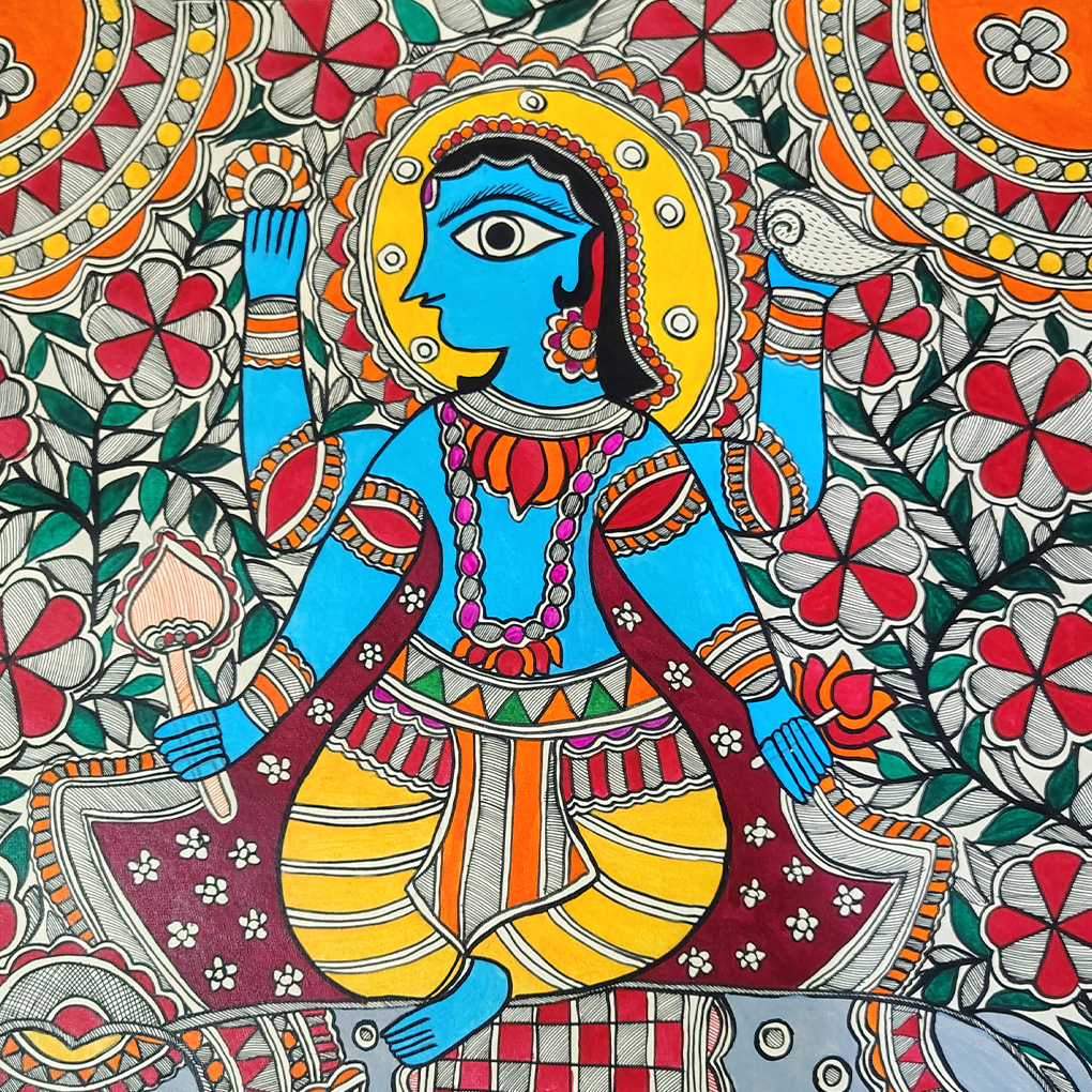 Divine Lakshmi on Elephant – Traditional Madhubani Folk Art Painting (Hand-Painted) - Image 4